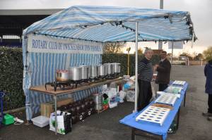 The lull before the storm. The mulled wine stall being prepared for the expected rush later in the evening.